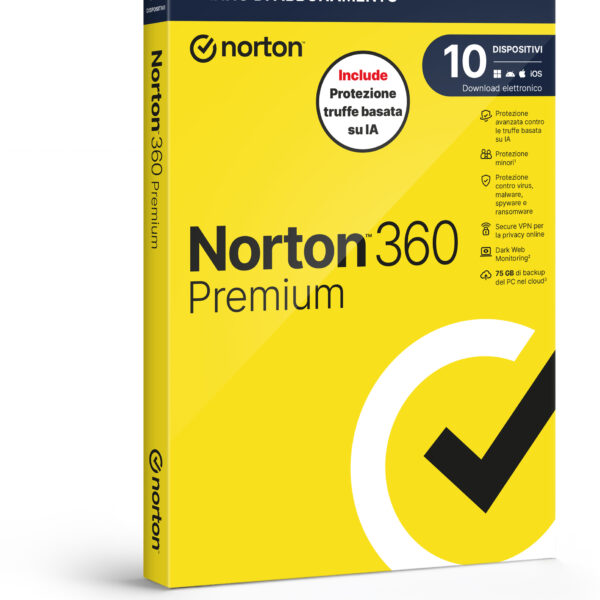 NORTON 360 PREMIUM 2026 - ANTITRUFFA-10 DISPOSITIVI 12 MESI 75GB - IT BOX