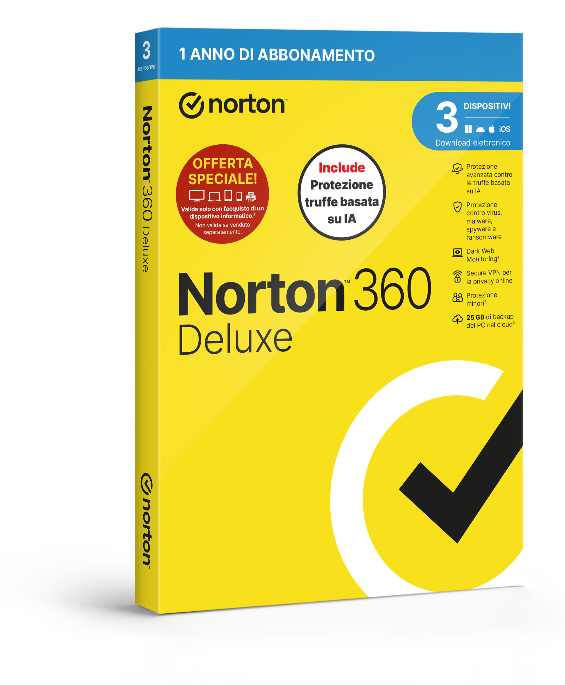 NORTON 360 DELUXE 2026 -ANTITRUFFA- ATTACH - 3 DISPOSITIVI 12 MESI 25GB - IT BOX