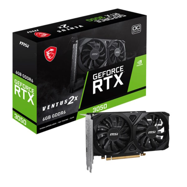 MSI VGA GEFORCE RTX 3050, RTX 3050 VENTUS 2X E 6G OC, 6GB GDRR6, 2HDMI/DP, ATX, DUAL FAN
