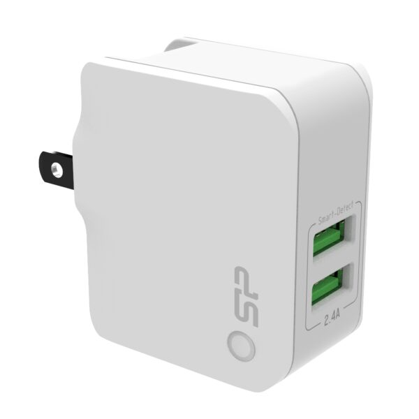 Caricatore ac/usb silicon power fast 2.4a 2p usb + adat. travel