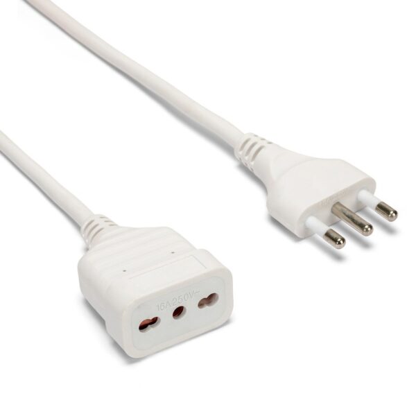 Prolunga elettrica 10/16a m <-> 10/16a f 5mt bianco
