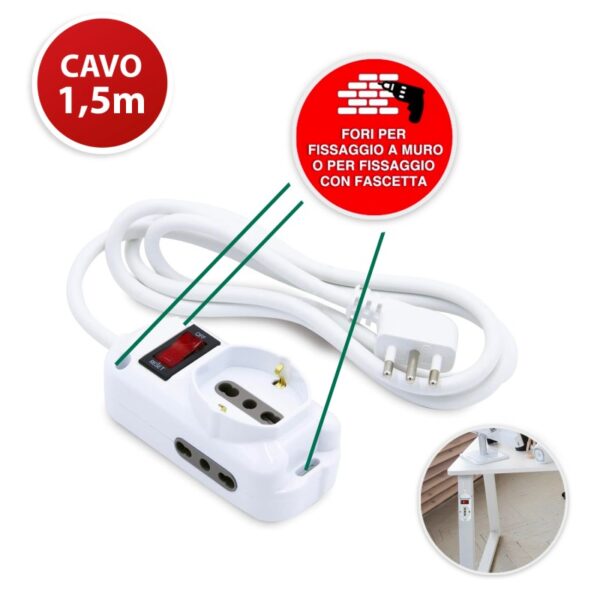 Multipresa 3 prese 1*schuko 2*ita 10/16a con interr. spina 10a