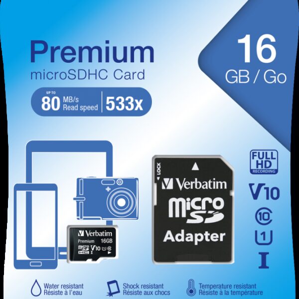 Micro sd 16gb verbatim classe 10 uhs-1 con adattatore sd