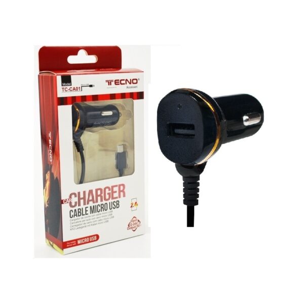 Caricatore da auto x smartphone/tablet micro usb tecno 2.4a 12w
