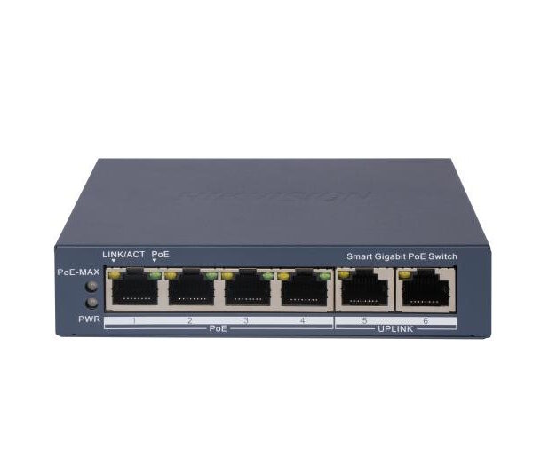 HIKVISION SWITCH L2, SMART MANAGED, 4 GIGABIT RJ45 POE PORTS, 2 GIGABIT RJ45 PORT, 802.3AF/AT, POE P