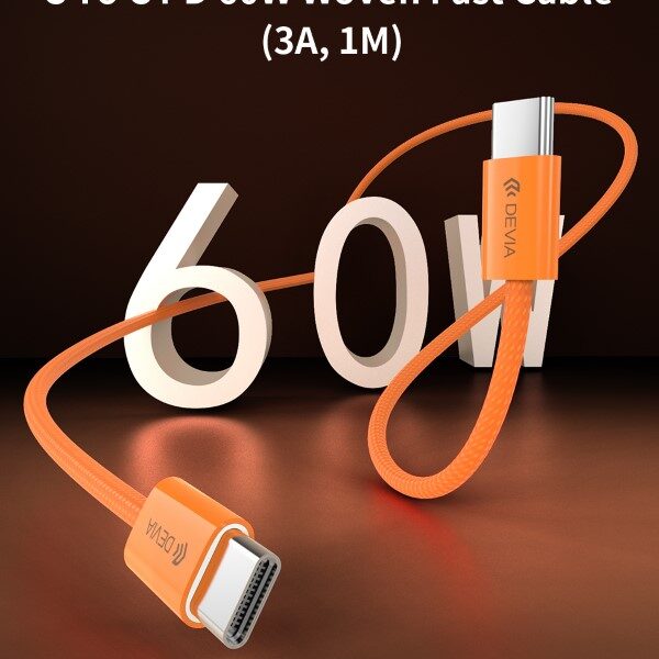 Cavo da type c a type c devia intrecciato pd 60w 3a 1mt arancio