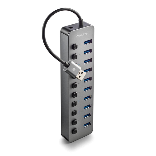 NGS IHUB 10: Hub 10 porte USB 3.0. Velocit di trasferimento dati a 5Gbps. Lunghezza del cavo: 180 m