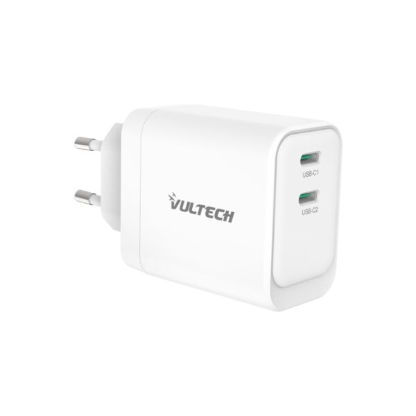 VULTECH CARICATORE ADATTATORE UNIVERSALE, 2 X TYPE-C, PD45 GAN PPS 45W, BIANCO COMPATTO