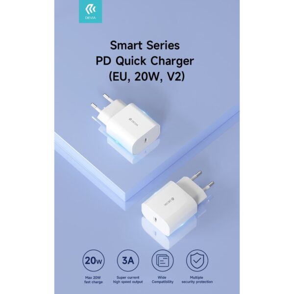 Caricatore ac/usb type-c devia 1 uscita 3a 20w pd rapido bianco