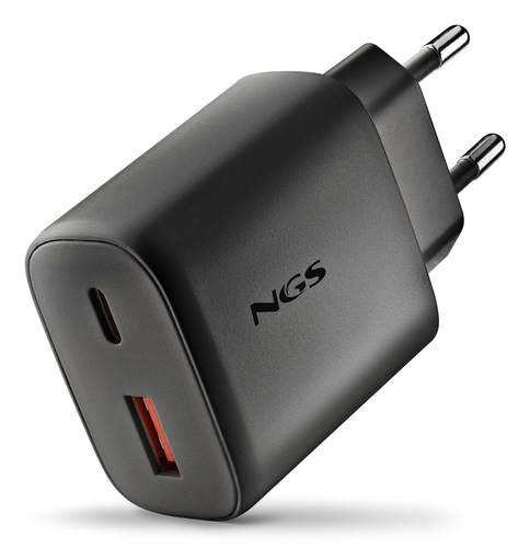NGS ERA 45W BLACK: CARICATORE GaN DA PARETE UNIVERSALE DA 45W con 2 porte: USB-C + USB-A