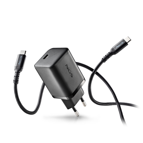 NGS BUD 65W-AS: Pack caricatore da parete GaN USB-C da 65W + cavo USB-C da 1,5 m + 8 connettori per