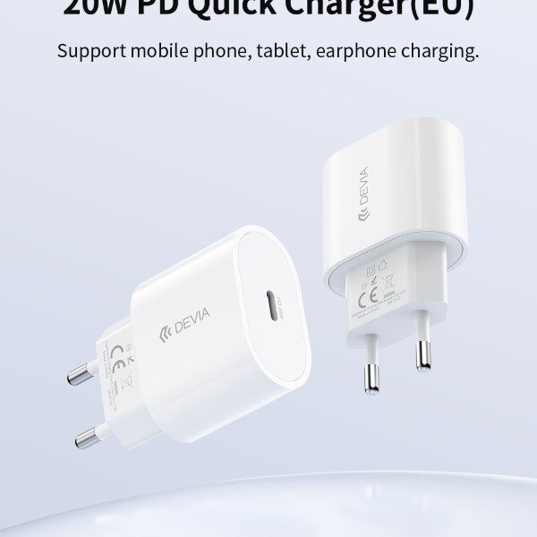 Caricatore ac/usb type-c devia pro6 20w carica rapida pd bianco