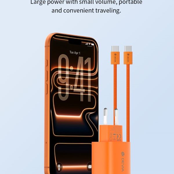 Caricatore ac/usb type-c devia 40w (max 60w) +cavo type-c orange