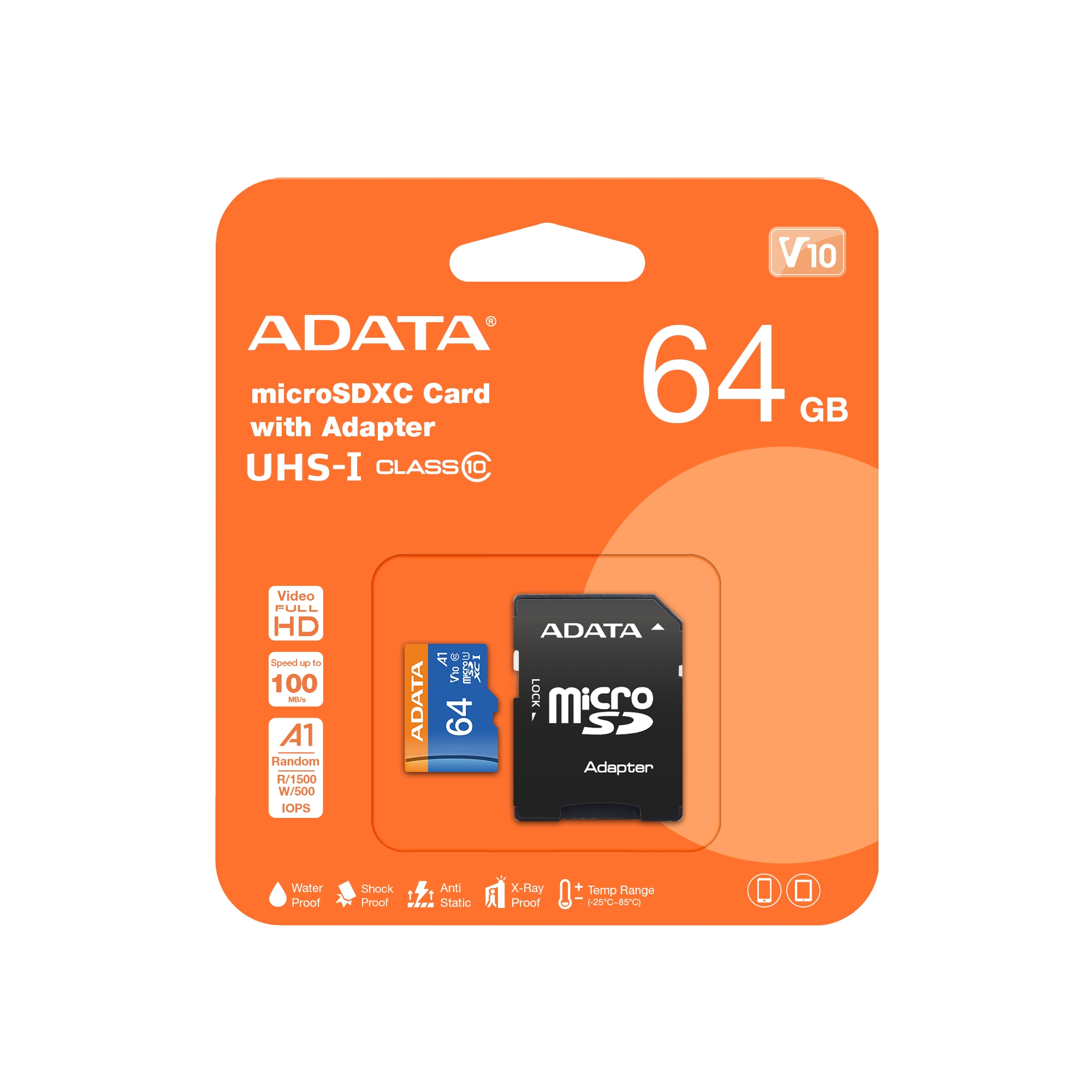 Micro sd 64gb adata ausdx64guicl10a1-ra1 class 10 uhs-i con ad.